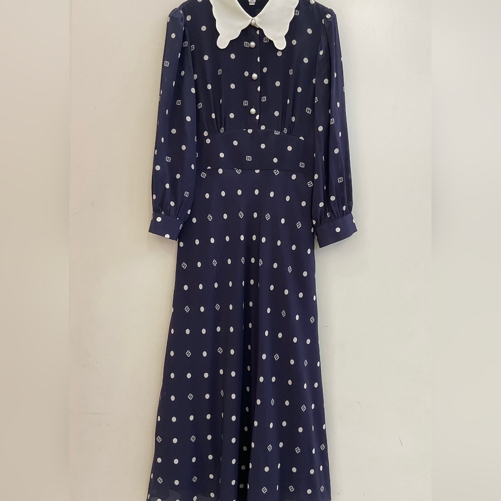 LK Bennett Enya Contrast Long Sleeve Silk Maxi Dress - Picture 7 of 13